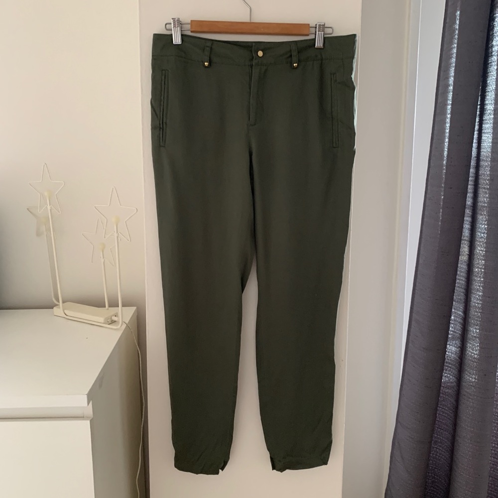 Olive green pants gold hardware